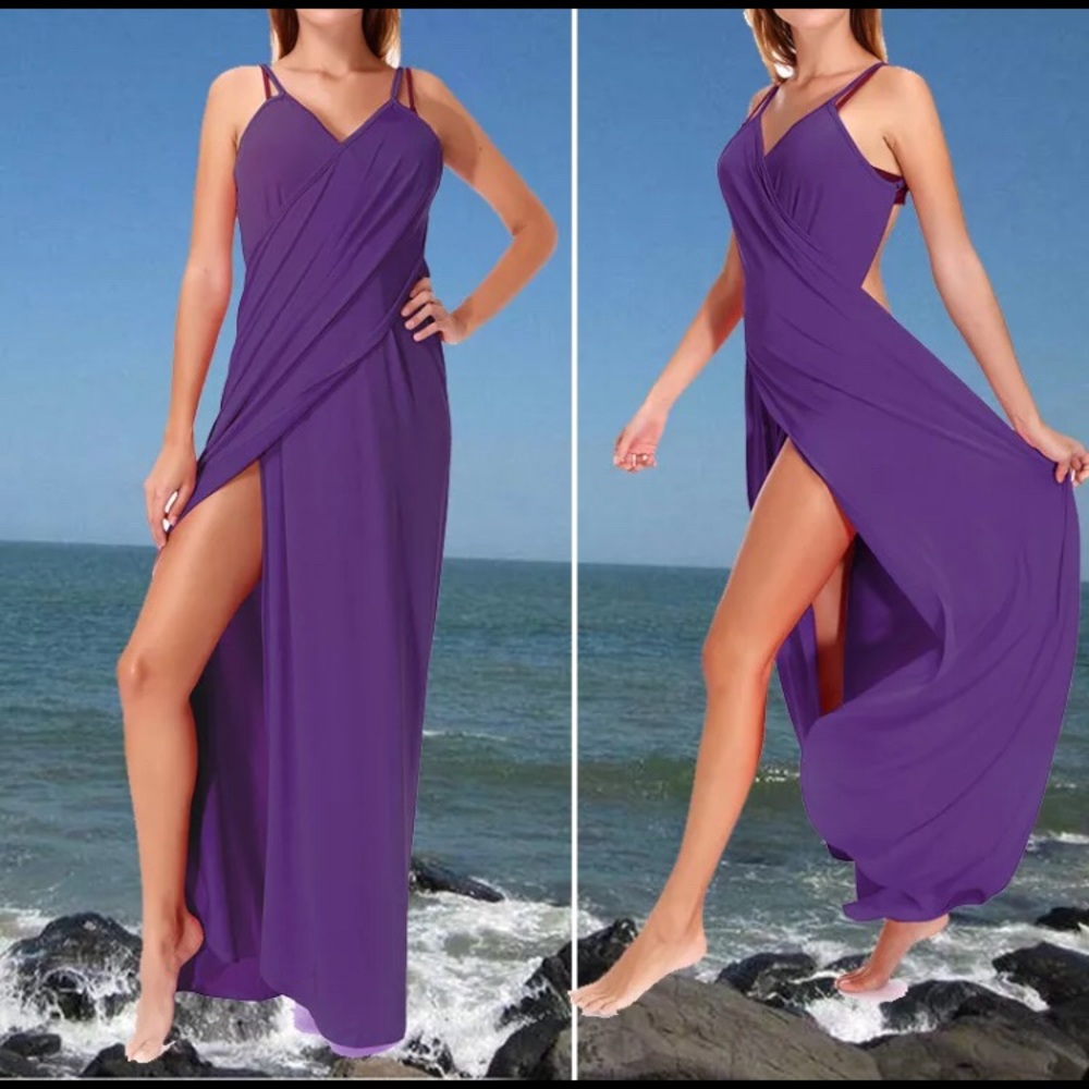 Purple Beach Maxi Wrap Dress O/S Fits Lg to 2x